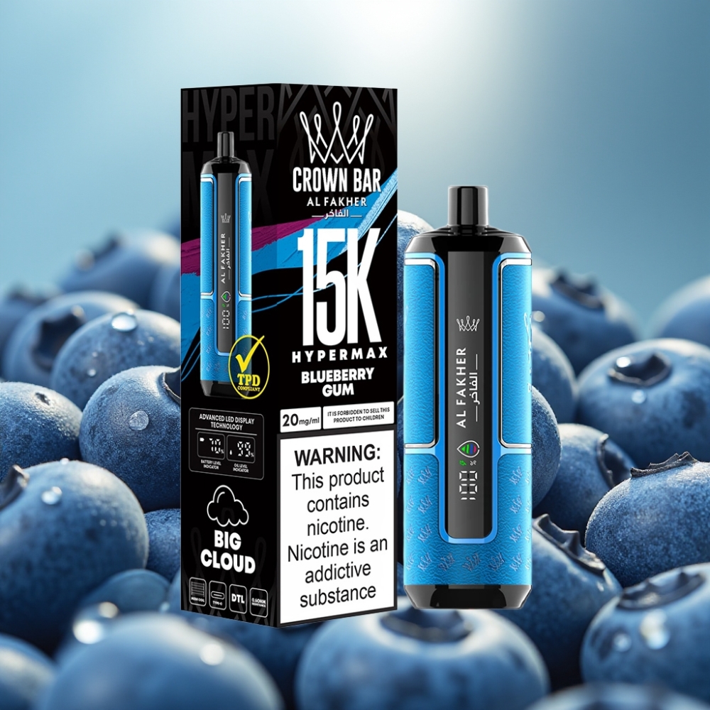 Al Fakher Crown Bar 15K Hypermax Descartável - Chiclete Azul 22ml 6mg