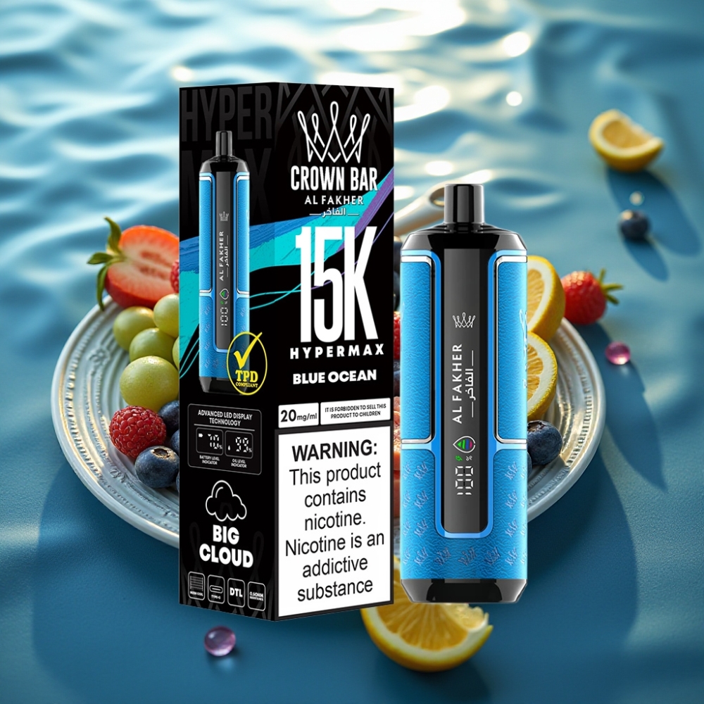 Al Fakher Crown Bar 15K Hypermax Descartável - Oceano Azul 22ml 15K Tiros