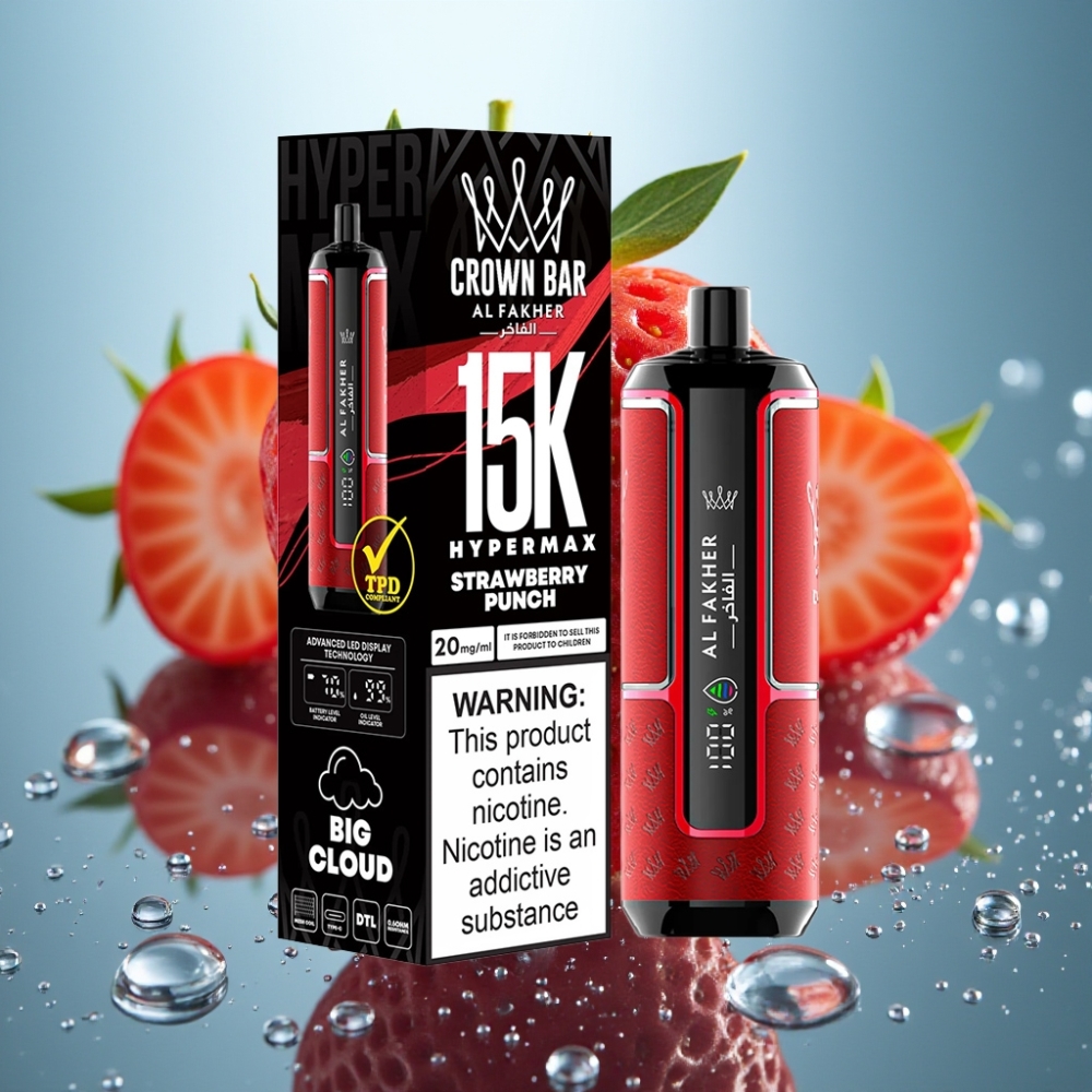 Al Fakher Crown Bar 15K Hypermax Vape Descartável 22ml Sabor Morango Punch