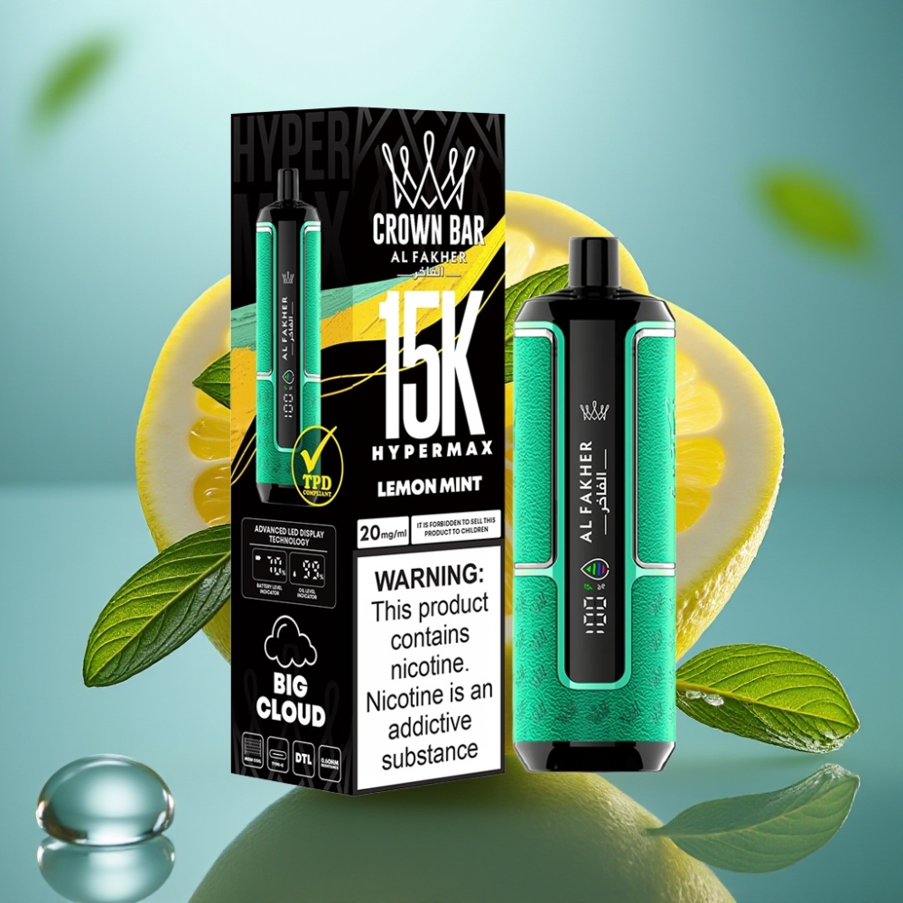 Al Fakher Crown Bar 15K Hypermax Vape Kit Descartável Limão Menta 22ml 15K Tragos