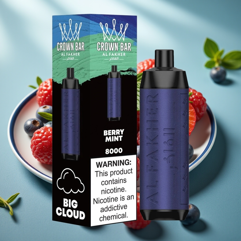 Al Fakher Crown Bar 8000 Crystal Disposable Vape Menta com Frutas Vermelhas - 18ml 5mg 8000 Puffs