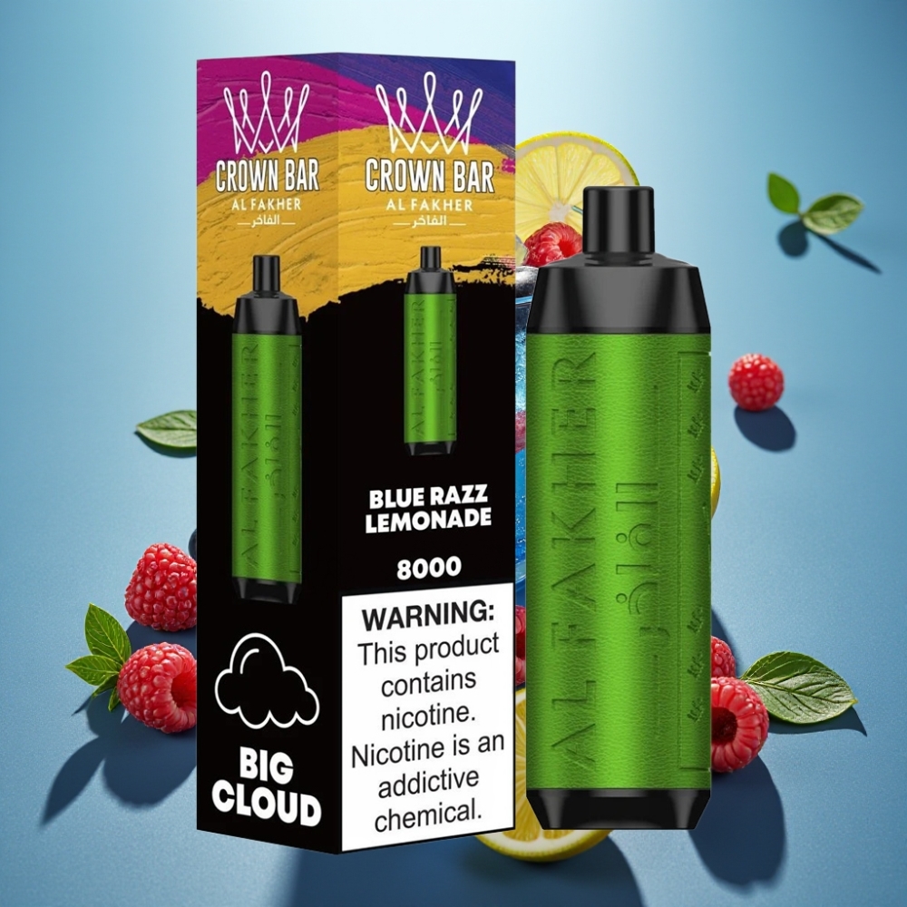 Al Fakher Crown Bar 8000 Crystal Vape Descartável - Limonada Framboesa Azul 18ml 8000 Tragadas