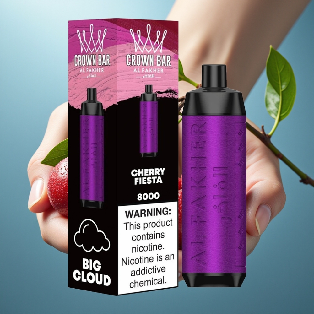Al Fakher Crown Bar 8000 Crystal Vape Descartável Cherry Fiesta - 18ml 5mg 8000 Tragadas