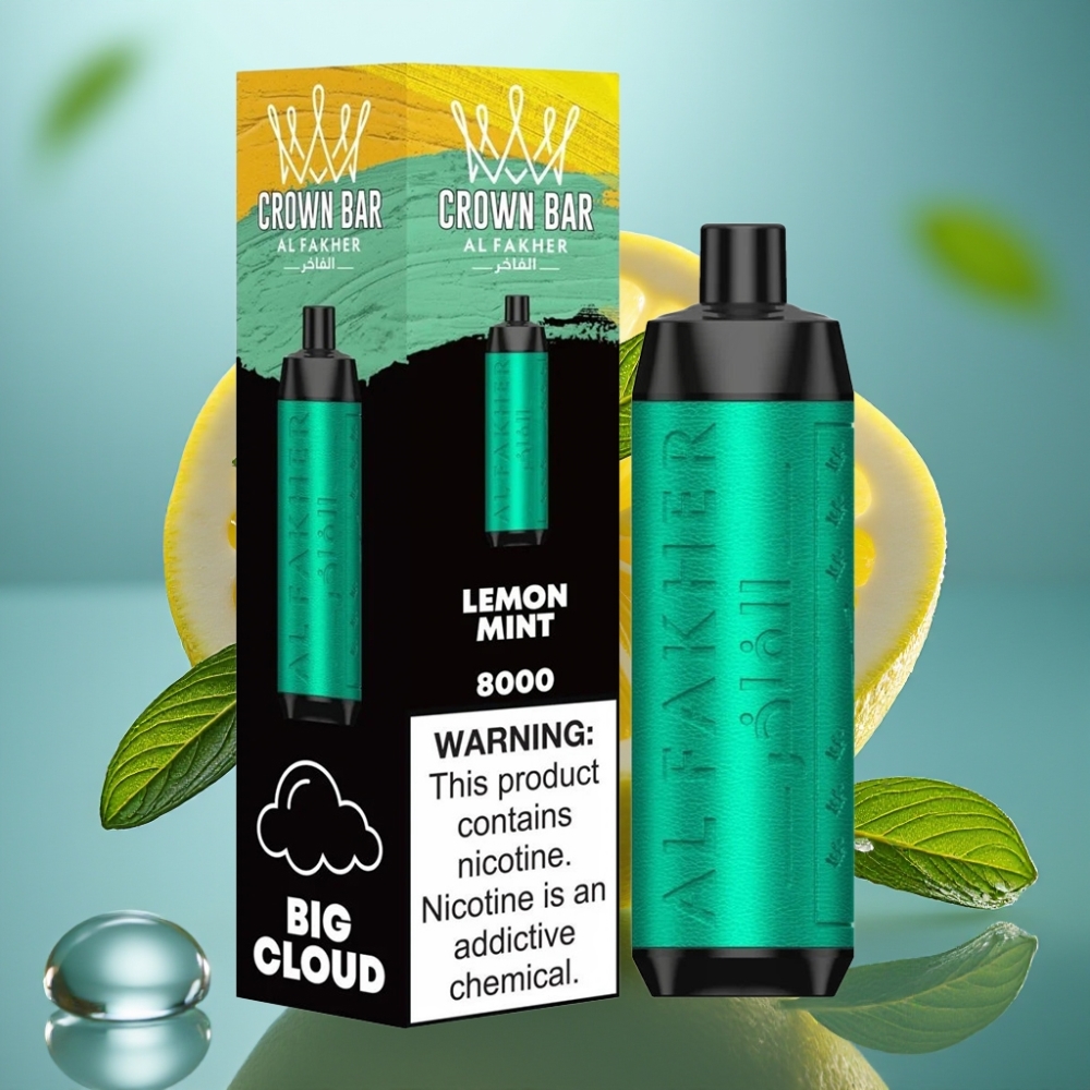 Al Fakher Crown Bar 8000 Crystal Vape Descartável Limão Hortelã - 18ml 8000 Tragadas 5mg