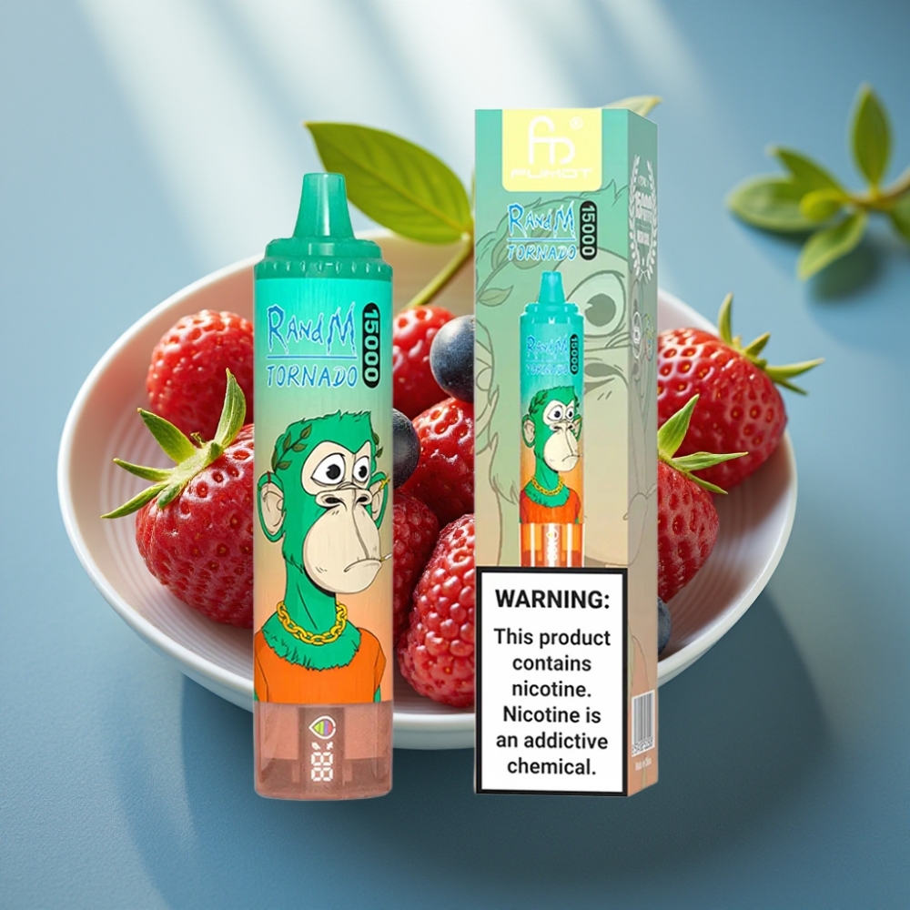 Fumot RandM Tornado 15000 Puffs 25ml LCD USB-C 09 Ohm Manga Triplo Berry