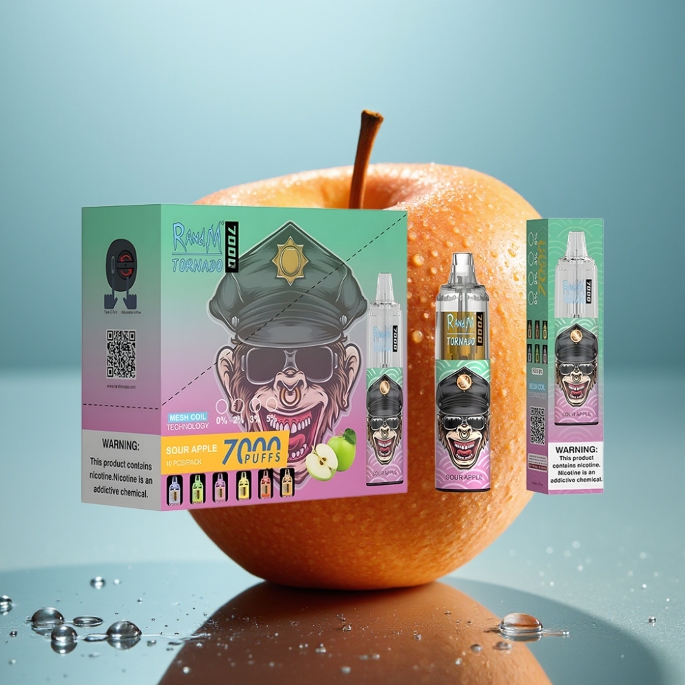 Fumot Tornado 7000 Puffs Disposable Vape Maçã Verde Ajustável 14ML Mesh 850MAH
