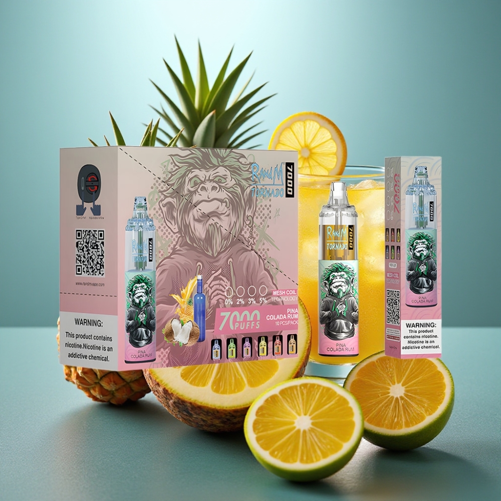 Fumot Tornado 7000 Puffs Pina Colada Rum 14ML Mesh Tipo-C RGB