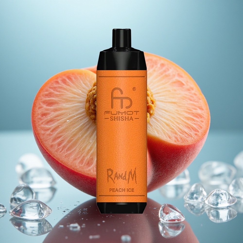 RandM Fumot Shisha 10000 Puffs Vape Descartável Pêssego Gelo 18ml 05 Nic