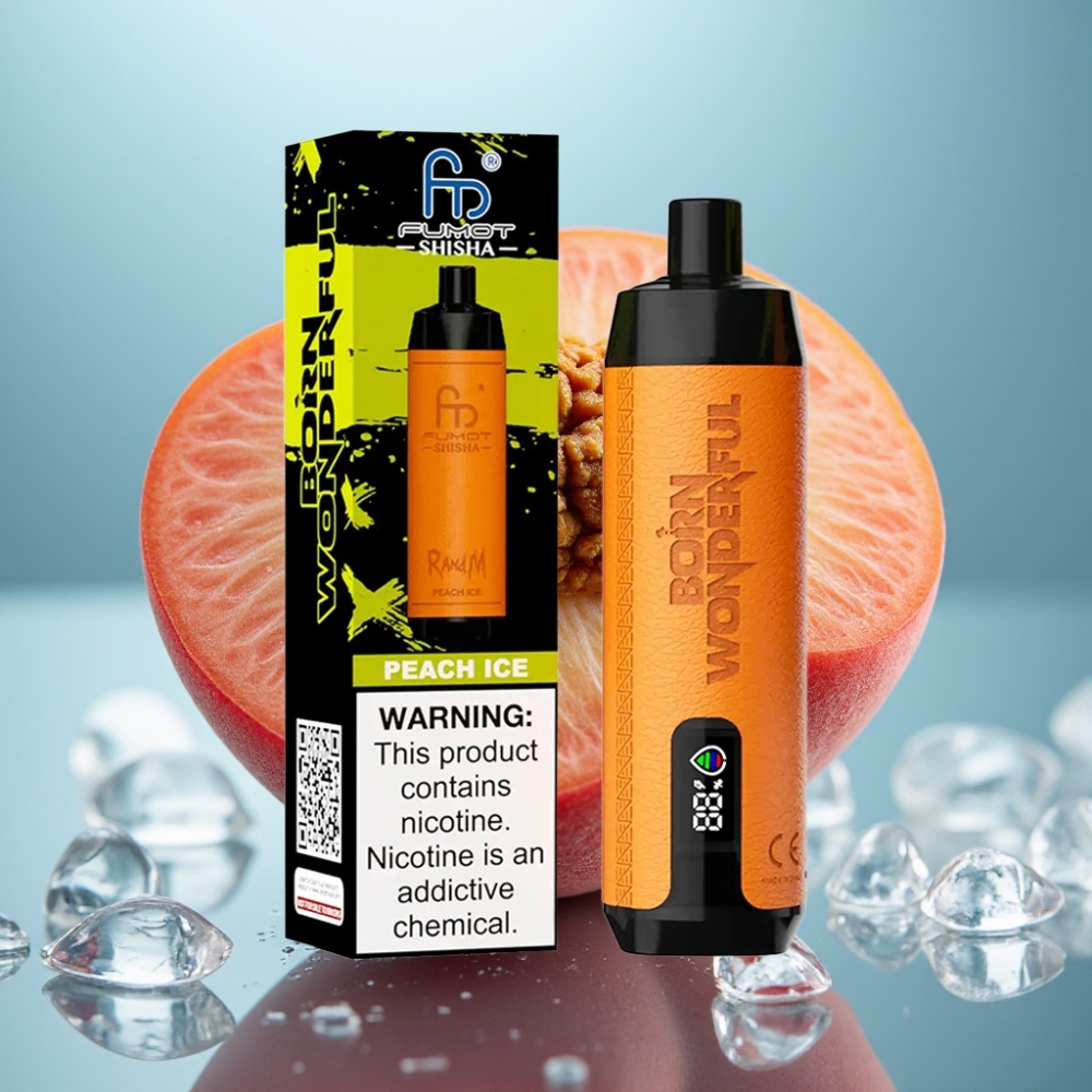 RandM Fumot Shisha 10000 Puffs Vape Descartável Pêssego Gelo 18ml 05 Nic