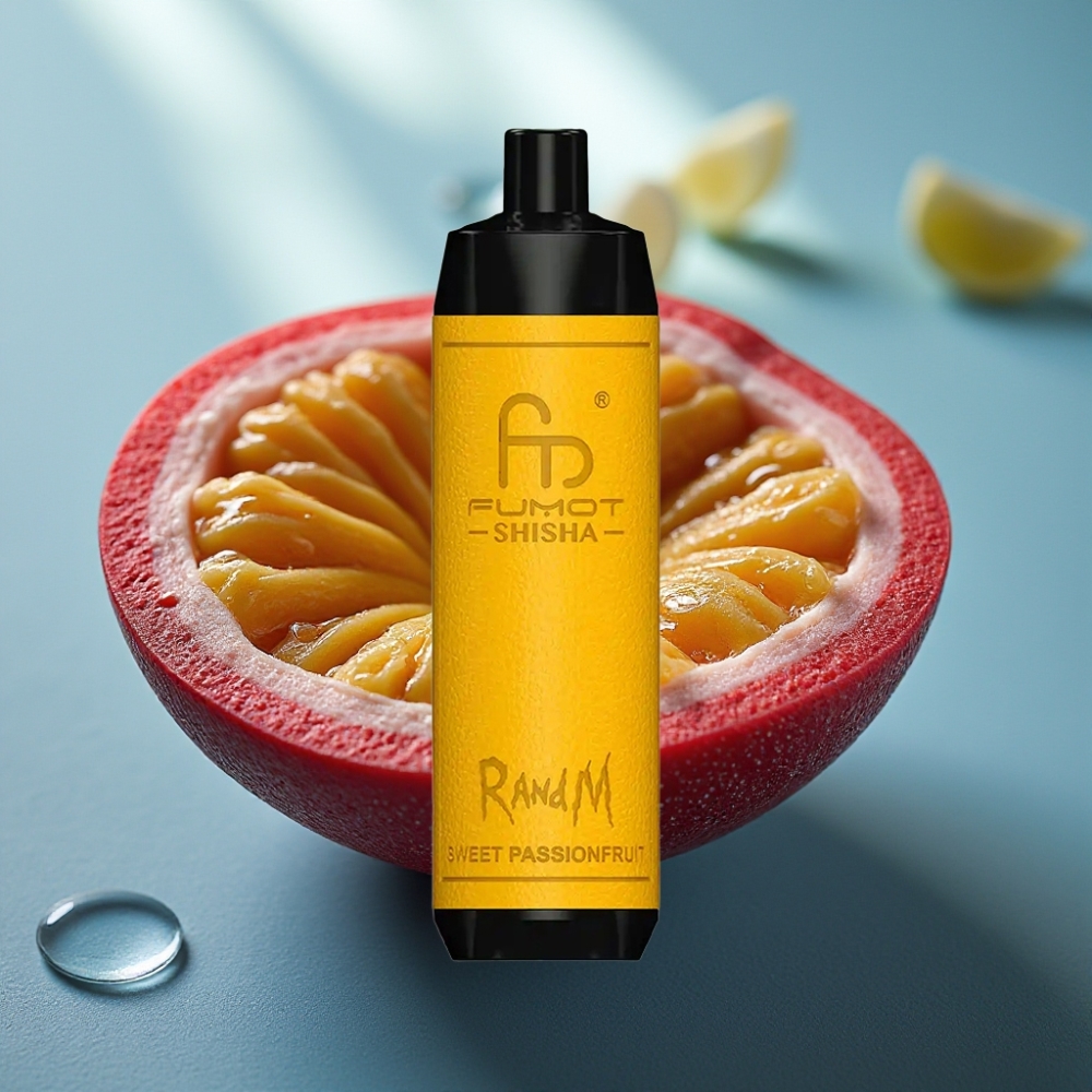 RandM Fumot Shisha 10000 Puffs Vape Descartável Sabor Maracujá Doce 18ml 05 Nicotina