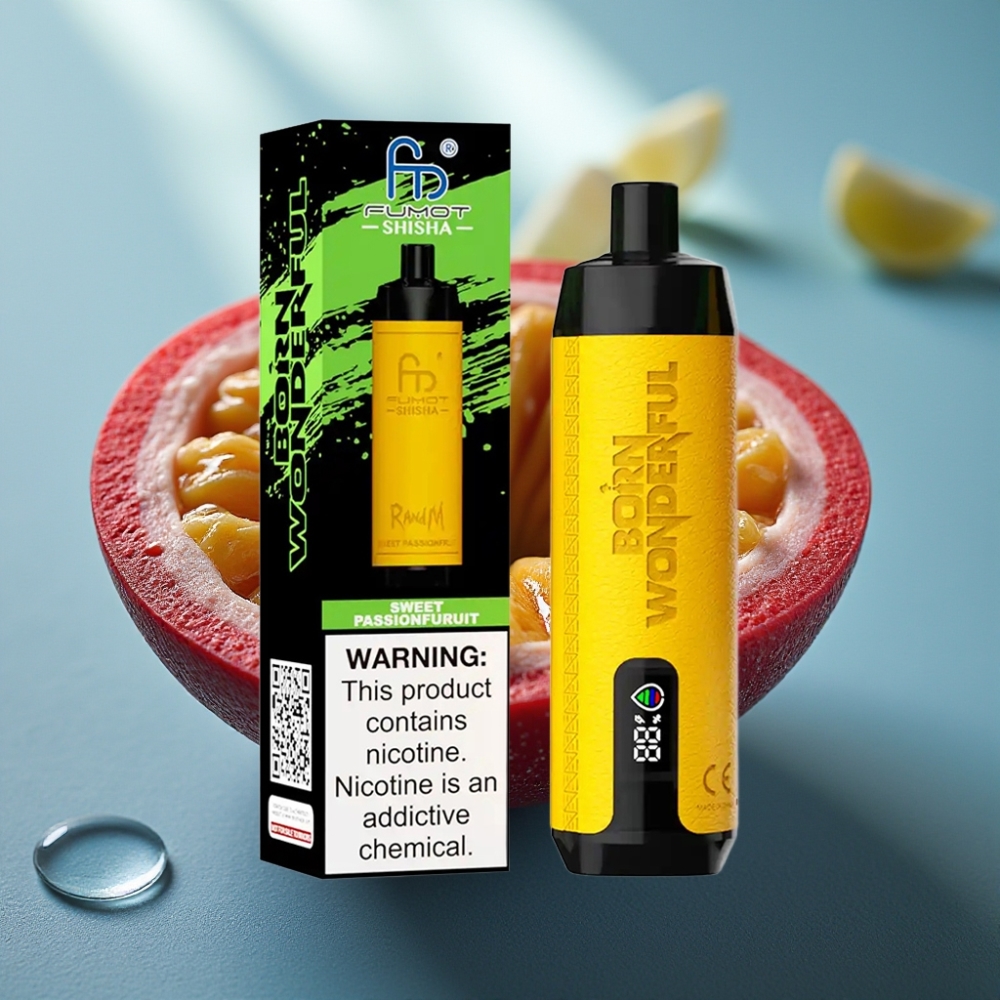 RandM Fumot Shisha 10000 Puffs Vape Descartável Sabor Maracujá Doce 18ml 05 Nicotina