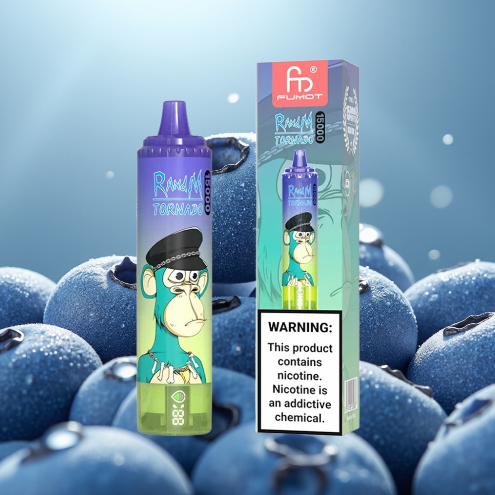 RandM Fumot Tornado 15000 Puffs 25ml 850mAh Tela LCD Sabor Chiclete de Mirtilo