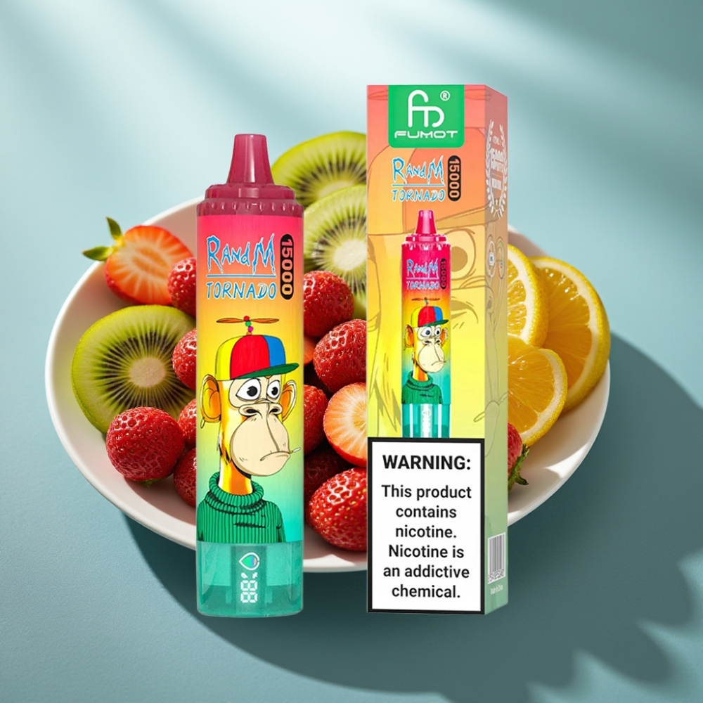 RandM Fumot Tornado 15000 Puffs 25ml Morango Kiwi Tela LCD USB-C