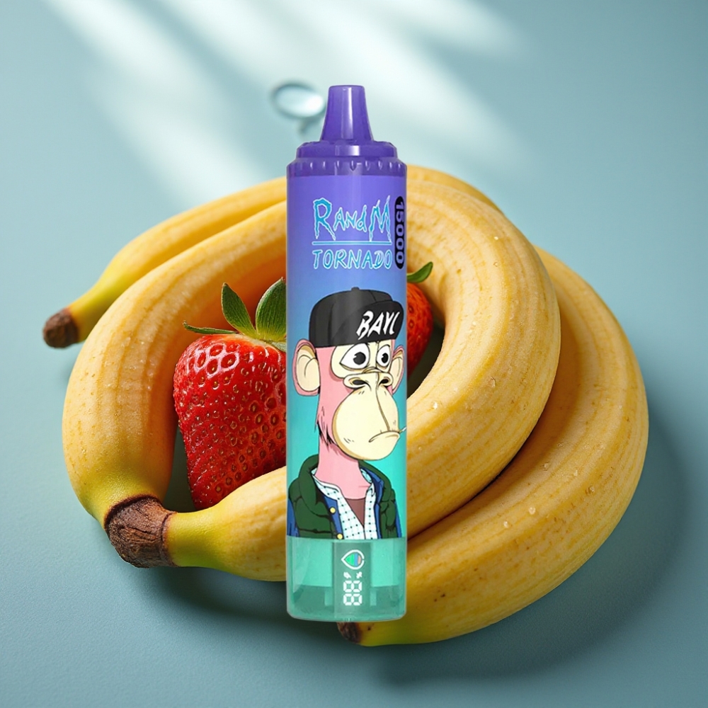 RandM Fumot Tornado 15000 Puffs Morango Banana 25ml 850mAh Mesh LCD