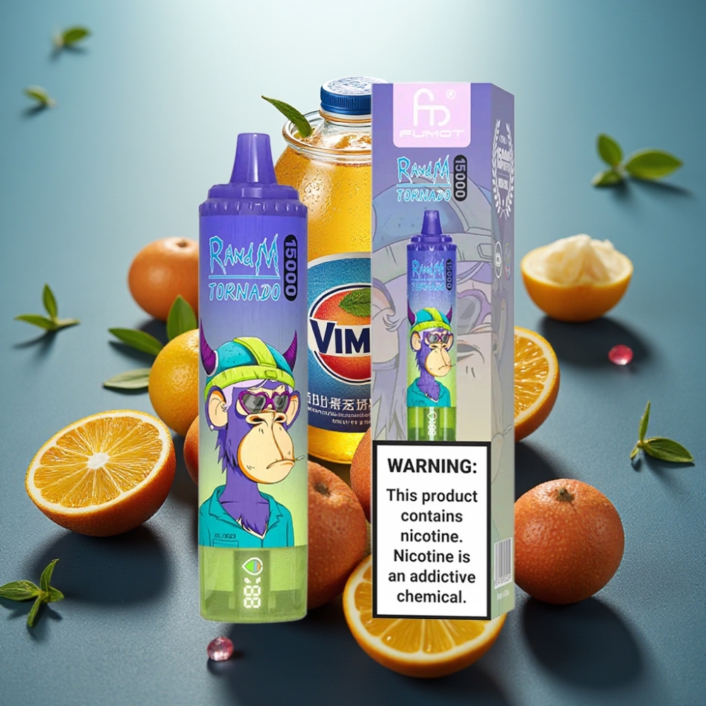 RandM Fumot Tornado 15000 Puffs Vape Vimto 25ml USB-C Tela LCD