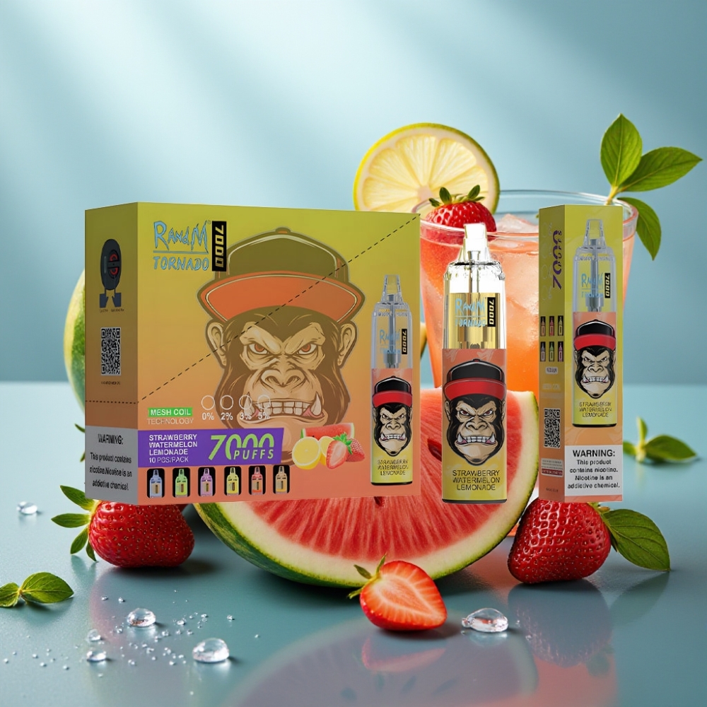 RandM Fumot Tornado 7000 Puffs - Morango Melancia Limonada 14ML 850MAH Mesh Tipo-C RGB