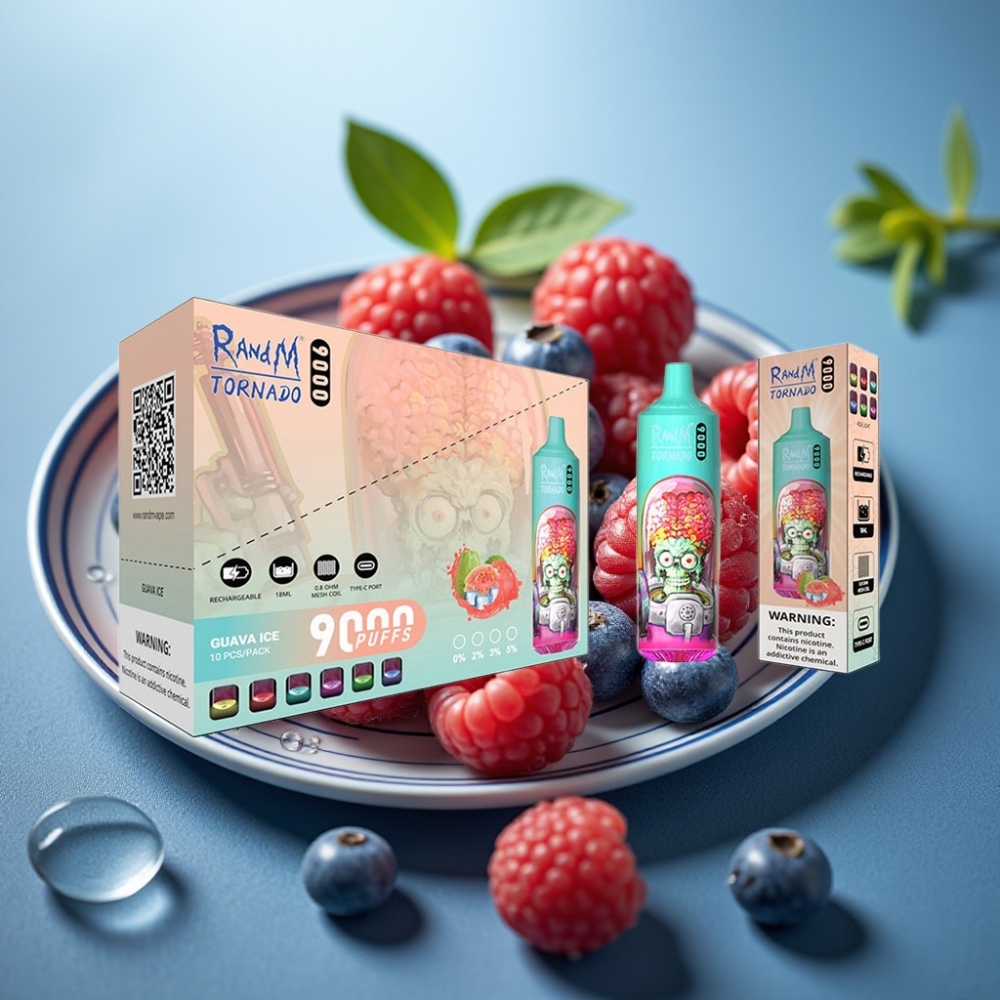 RandM Fumot Tornado 9000 Puffs Disposable Vape Framboesa Azul Azeda 850mAh 18mL Mesh RGB