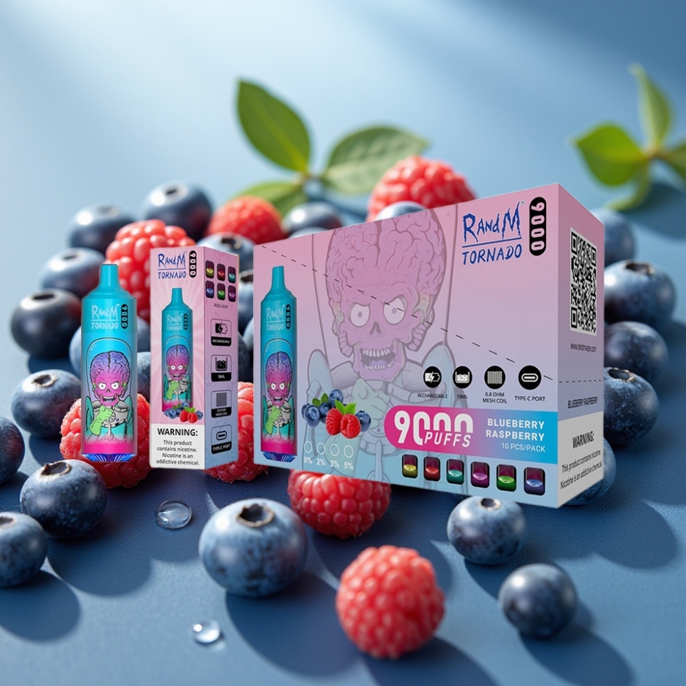 RandM Fumot Tornado 9000 Puffs Disposable Vape Mirtilo Framboesa 18mL RGB Mesh