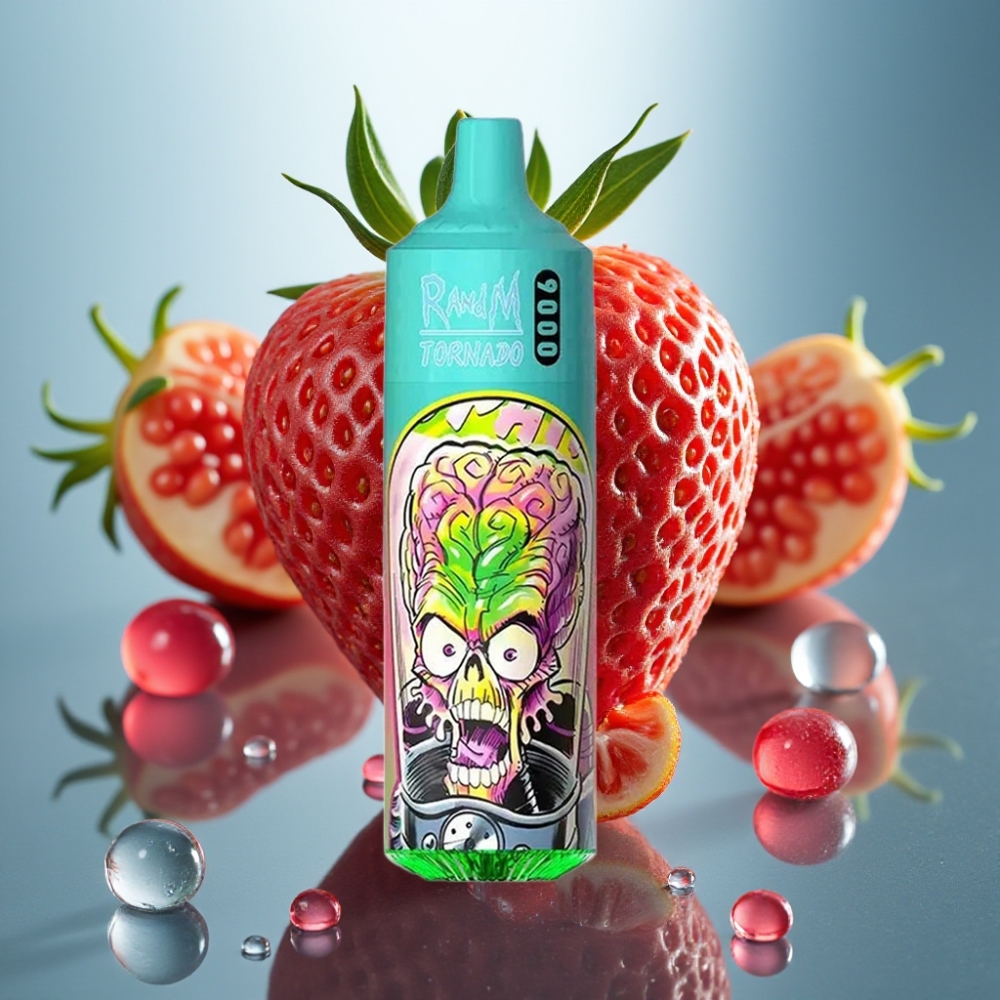RandM Fumot Tornado 9000 Puffs Recarregável 18mL Morango Romã Tela RGB