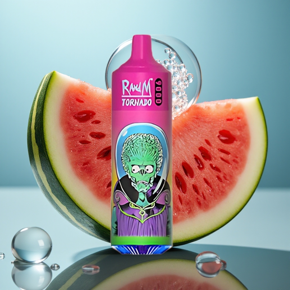 RandM Fumot Tornado 9000 Puffs Rechargeável 18 mL Sabor Chiclete de Melancia
