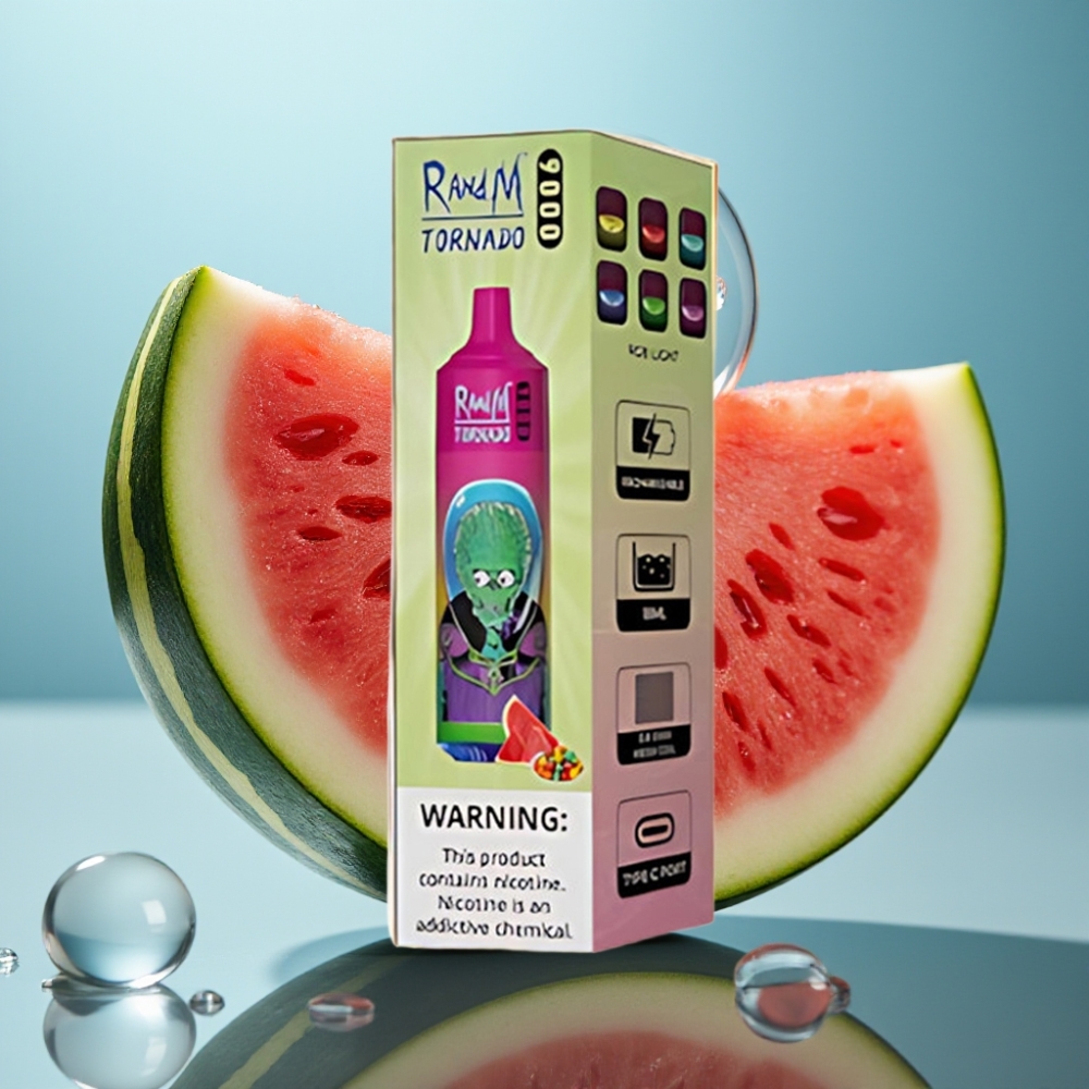 RandM Fumot Tornado 9000 Puffs Rechargeável 18 mL Sabor Chiclete de Melancia