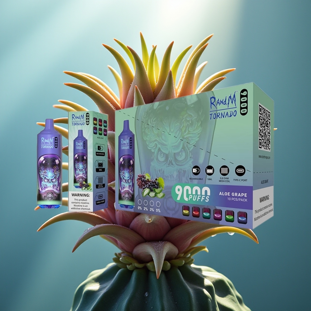 RandM Fumot Tornado 9000 Puffs Vape Descartável Aloe Uva 18mL RGB