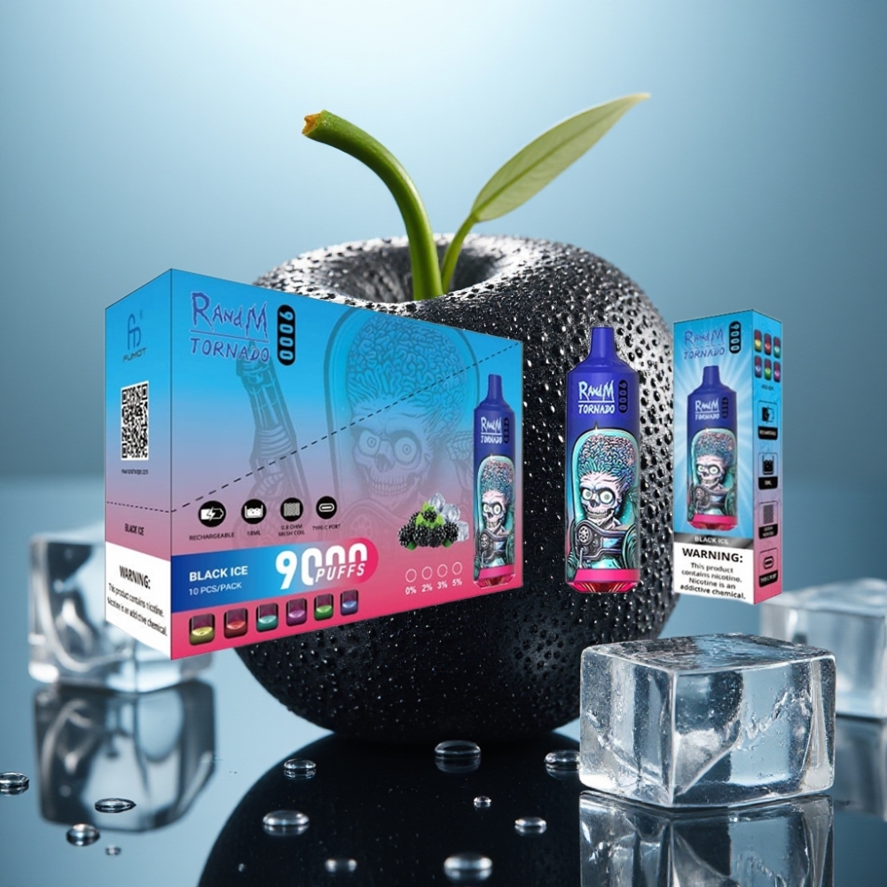 RandM Fumot Tornado 9000 Puffs Vape Gelo Negro 18mL RGB