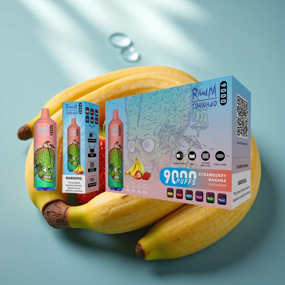 RandM Fumot Tornado 9000 Puffs Vape Recarregável 18mL Morango Banana