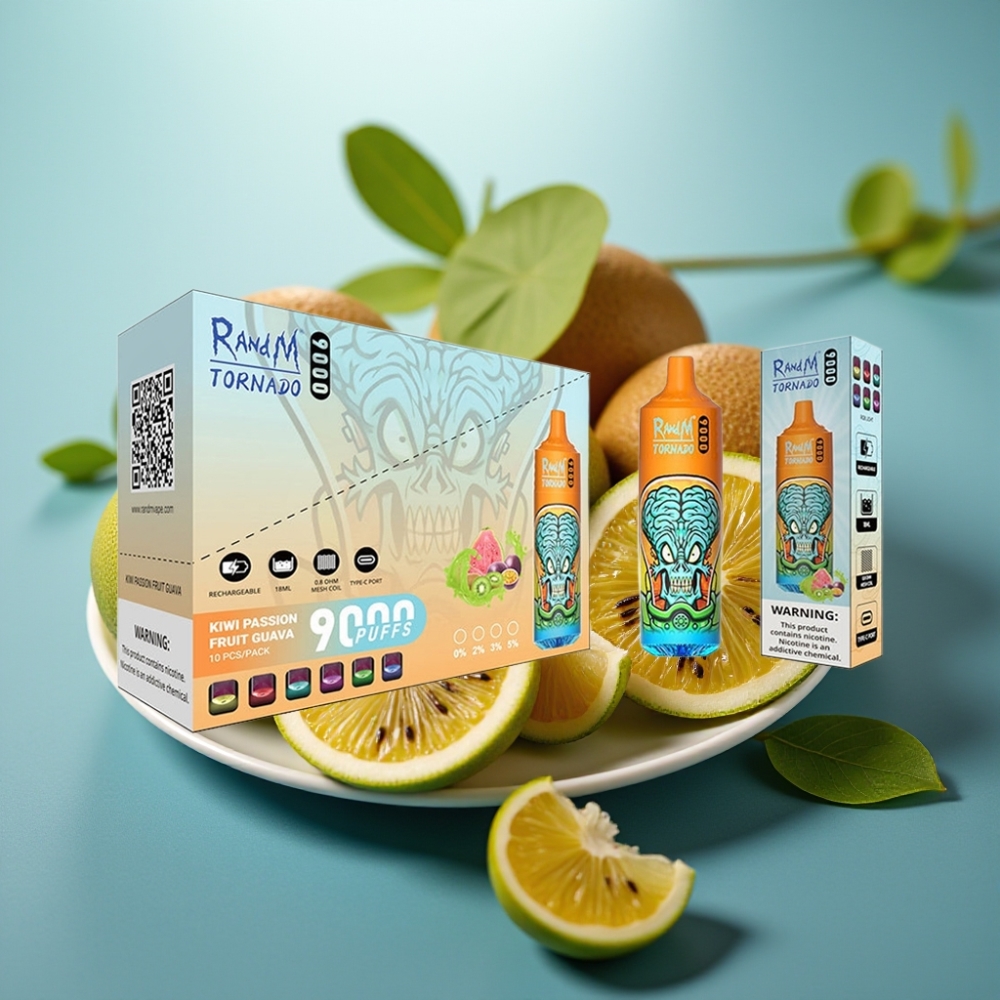 RandM Tornado 9000 Puffs Descartável - Kiwi Maracujá Goiaba 18mL Tela RGB