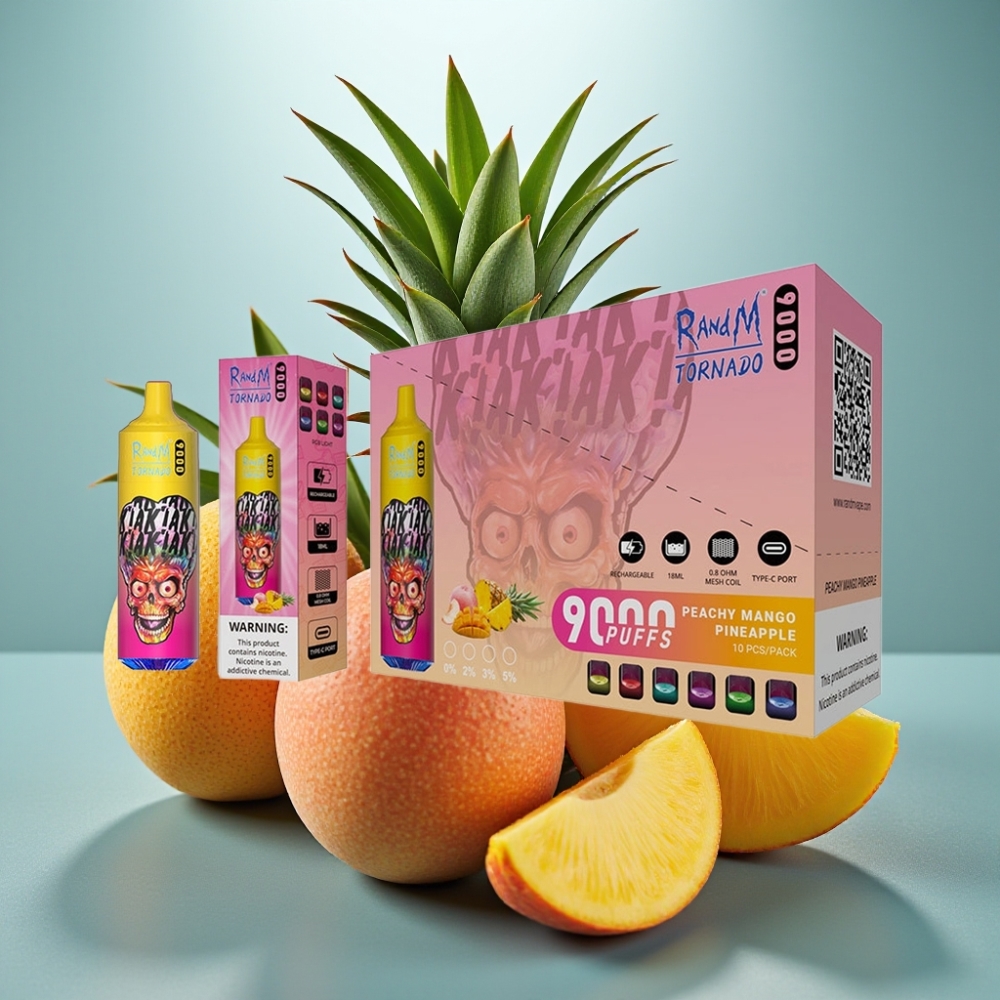 RandM Tornado 9000 Puffs Disposable Vape - Pêssego Manga Abacaxi 18mL Bateria 850mAh