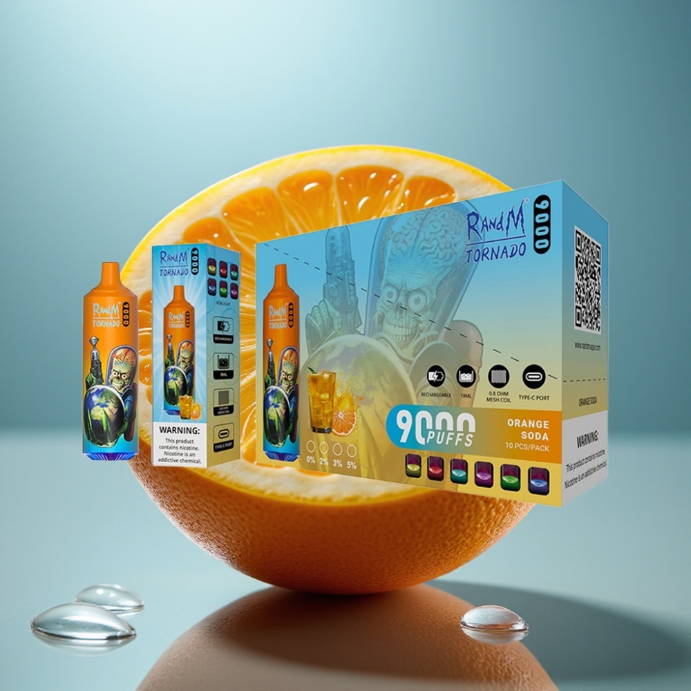 RandM Tornado 9000 Puffs Recarregável 18mL Sabor Laranja